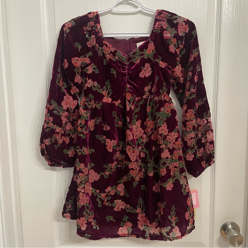 Searington Road Floral Velvet Kids Dress Burgundy Pink Size 12 NWT Valentine’s